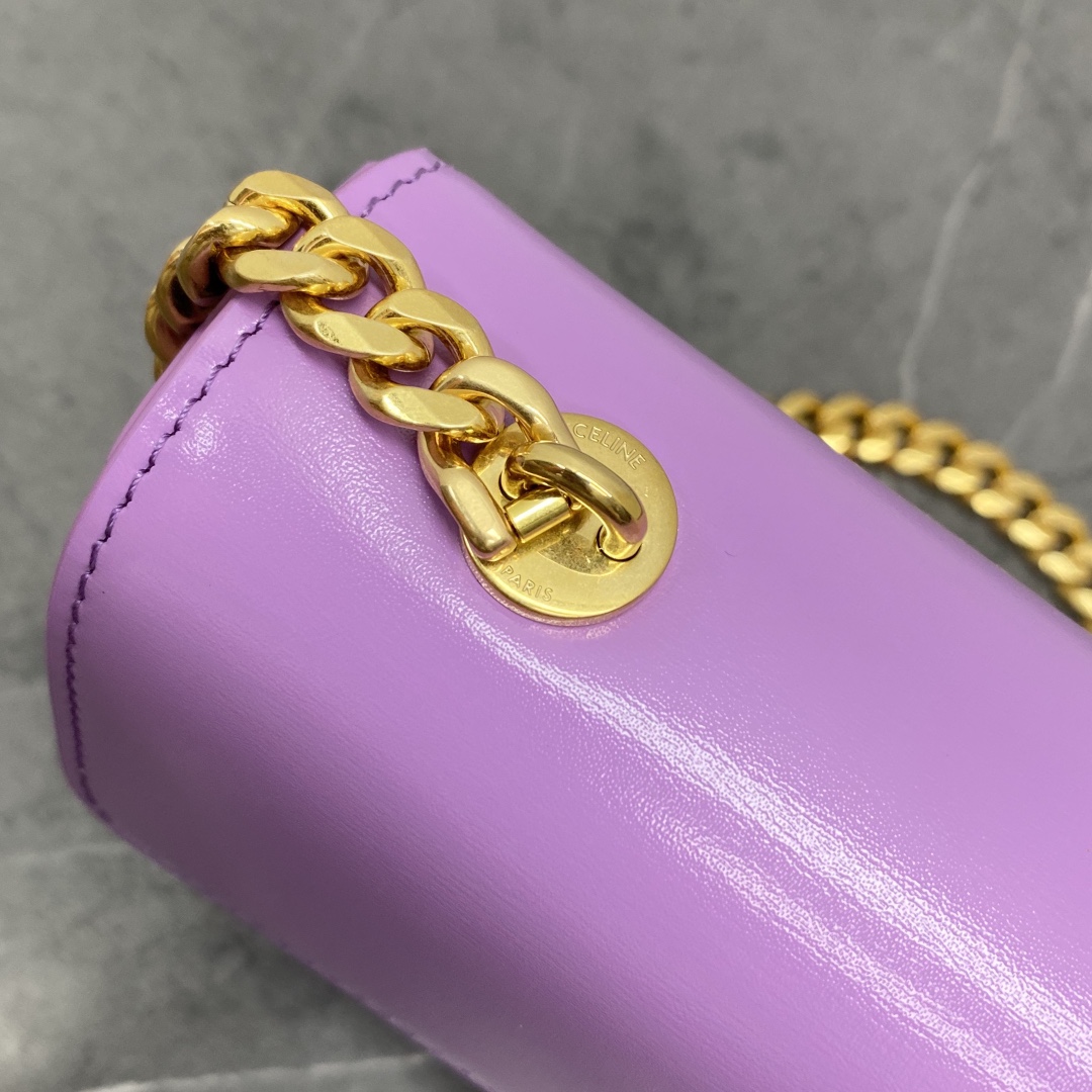 Celine Chain Shoulder Bag Cuir Triomphe In Shiny Calfskin Lilac Purple 199243